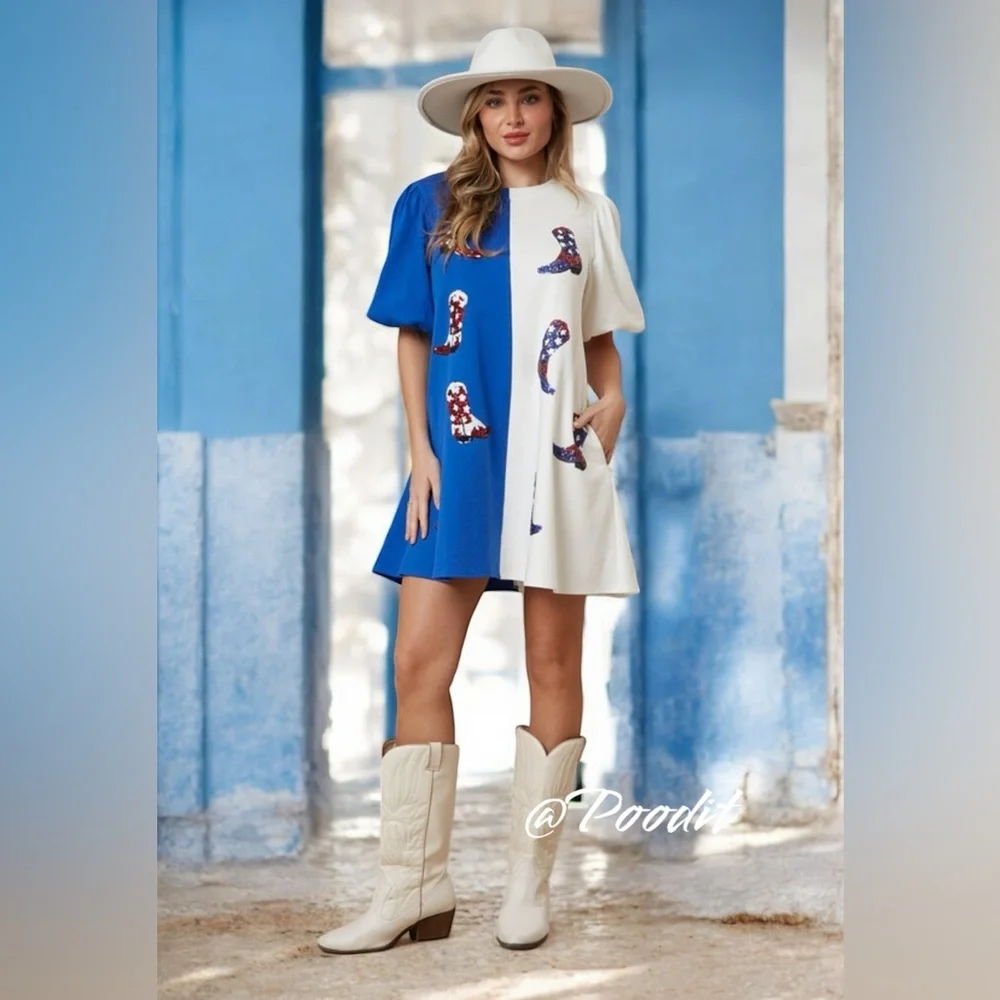 PEACH LOVE CALIFORNIA puff sleeve French terry dress S M L - Picture 3 of 9